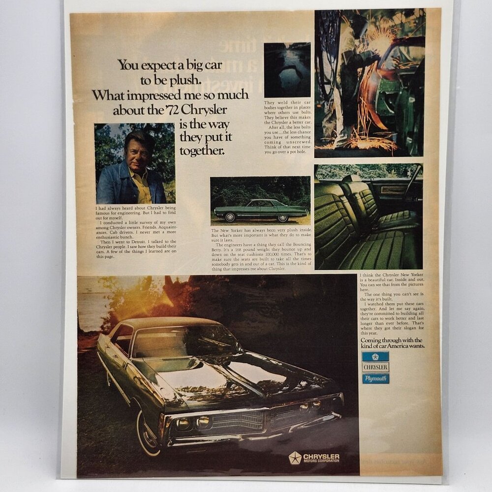 Vintage 1972 Chrysler New Yorker Car Magazine Print Ad